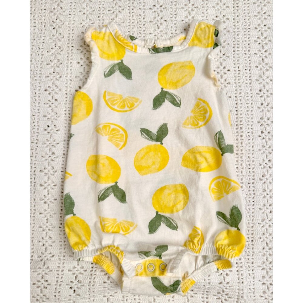 Carter's Lemon Yellow Baby Girls 100% Cotton One-Piece Tank Romper Size 6 Months